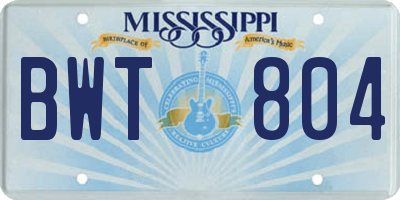 MS license plate BWT804