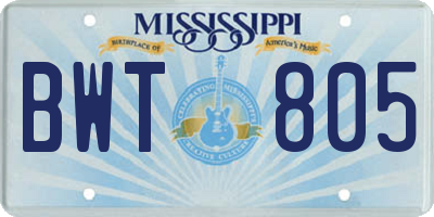 MS license plate BWT805
