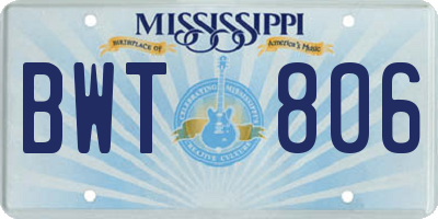 MS license plate BWT806