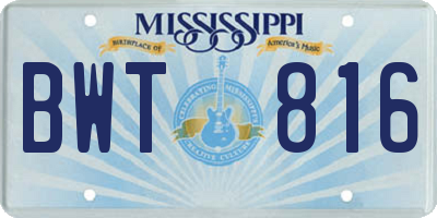 MS license plate BWT816