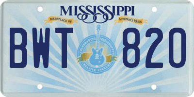 MS license plate BWT820