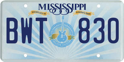 MS license plate BWT830