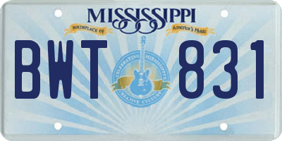 MS license plate BWT831