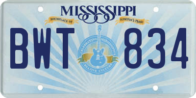 MS license plate BWT834