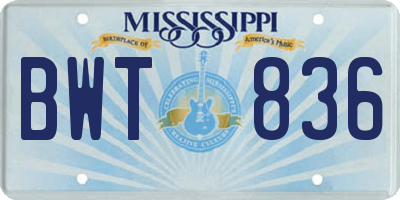 MS license plate BWT836