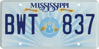 MS license plate BWT837