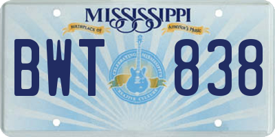 MS license plate BWT838