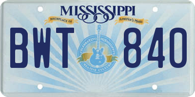 MS license plate BWT840