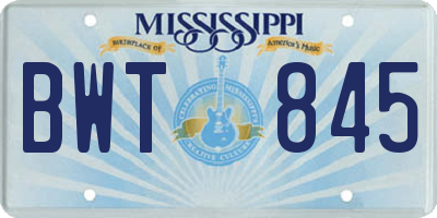 MS license plate BWT845