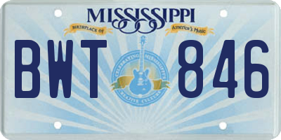 MS license plate BWT846