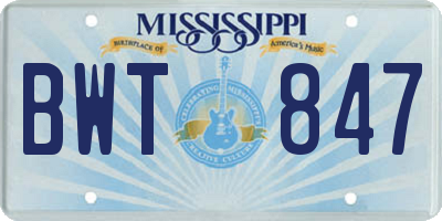 MS license plate BWT847