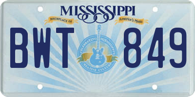 MS license plate BWT849