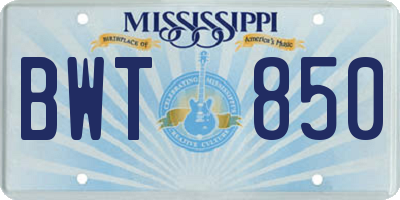 MS license plate BWT850