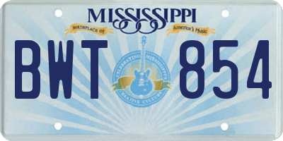 MS license plate BWT854