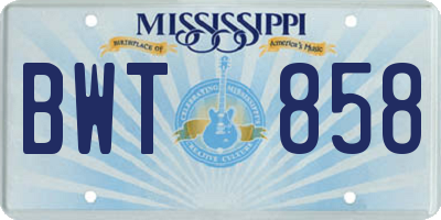 MS license plate BWT858
