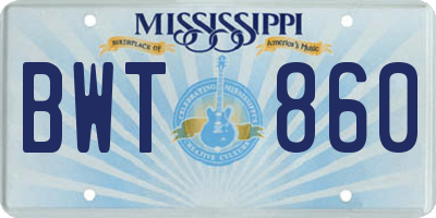 MS license plate BWT860