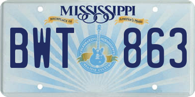 MS license plate BWT863