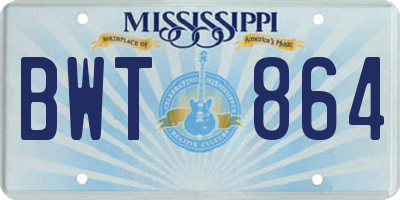 MS license plate BWT864