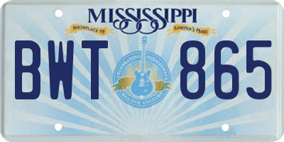MS license plate BWT865