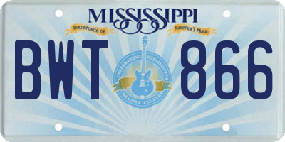 MS license plate BWT866