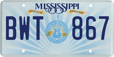 MS license plate BWT867
