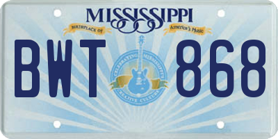 MS license plate BWT868