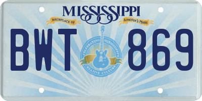 MS license plate BWT869