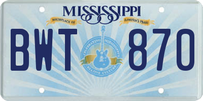 MS license plate BWT870