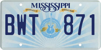 MS license plate BWT871