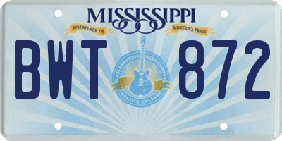 MS license plate BWT872