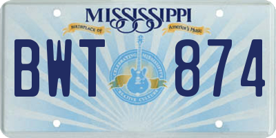 MS license plate BWT874