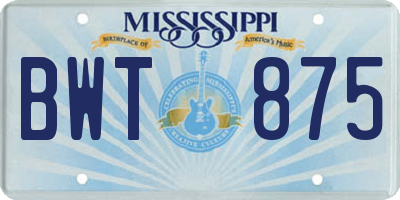 MS license plate BWT875