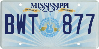 MS license plate BWT877