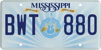 MS license plate BWT880