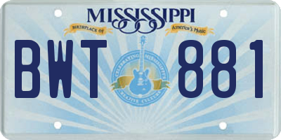 MS license plate BWT881