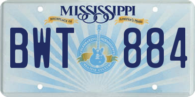 MS license plate BWT884