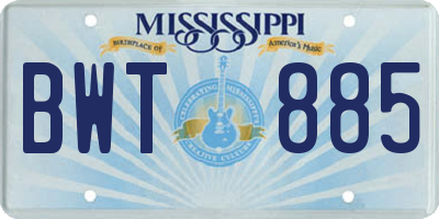 MS license plate BWT885