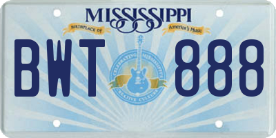 MS license plate BWT888
