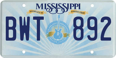 MS license plate BWT892