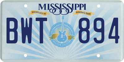 MS license plate BWT894