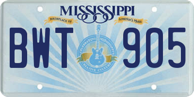 MS license plate BWT905