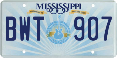 MS license plate BWT907