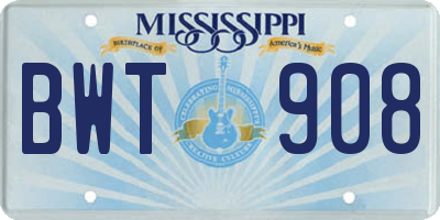 MS license plate BWT908