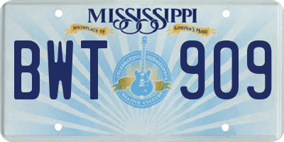 MS license plate BWT909
