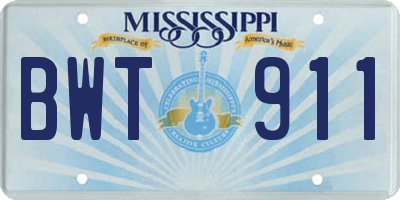 MS license plate BWT911