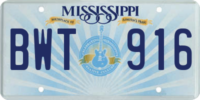 MS license plate BWT916