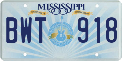 MS license plate BWT918