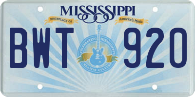 MS license plate BWT920