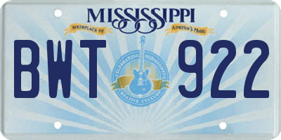 MS license plate BWT922