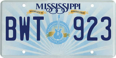 MS license plate BWT923